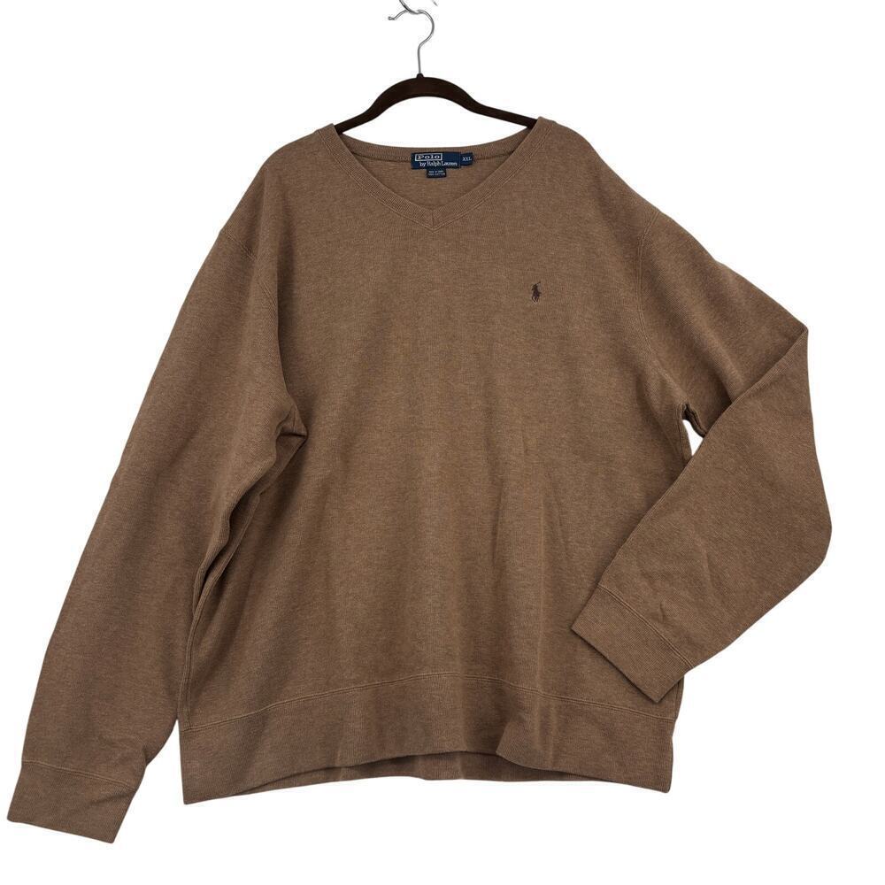 Polo Ralph Lauren Mens Sweater‎ Size XXL Brown 100% Cotton Pullover V Neck
